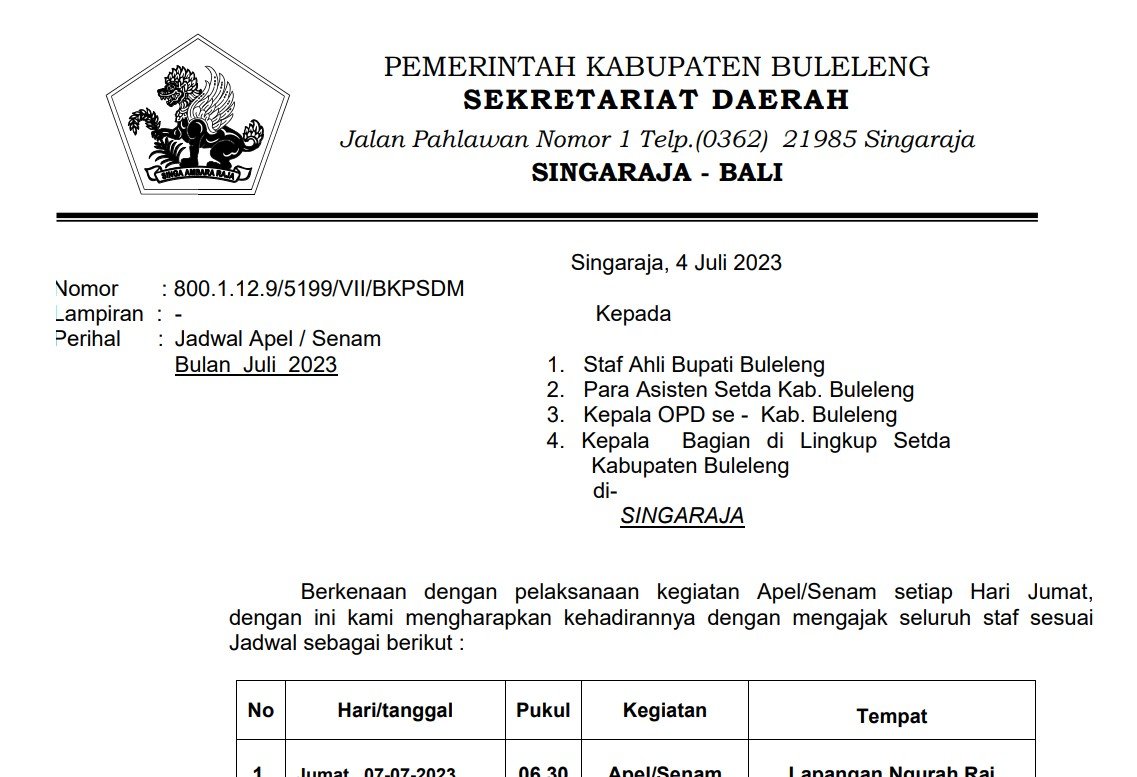 JADWAL APEL/SENAM BULAN JULI 2023