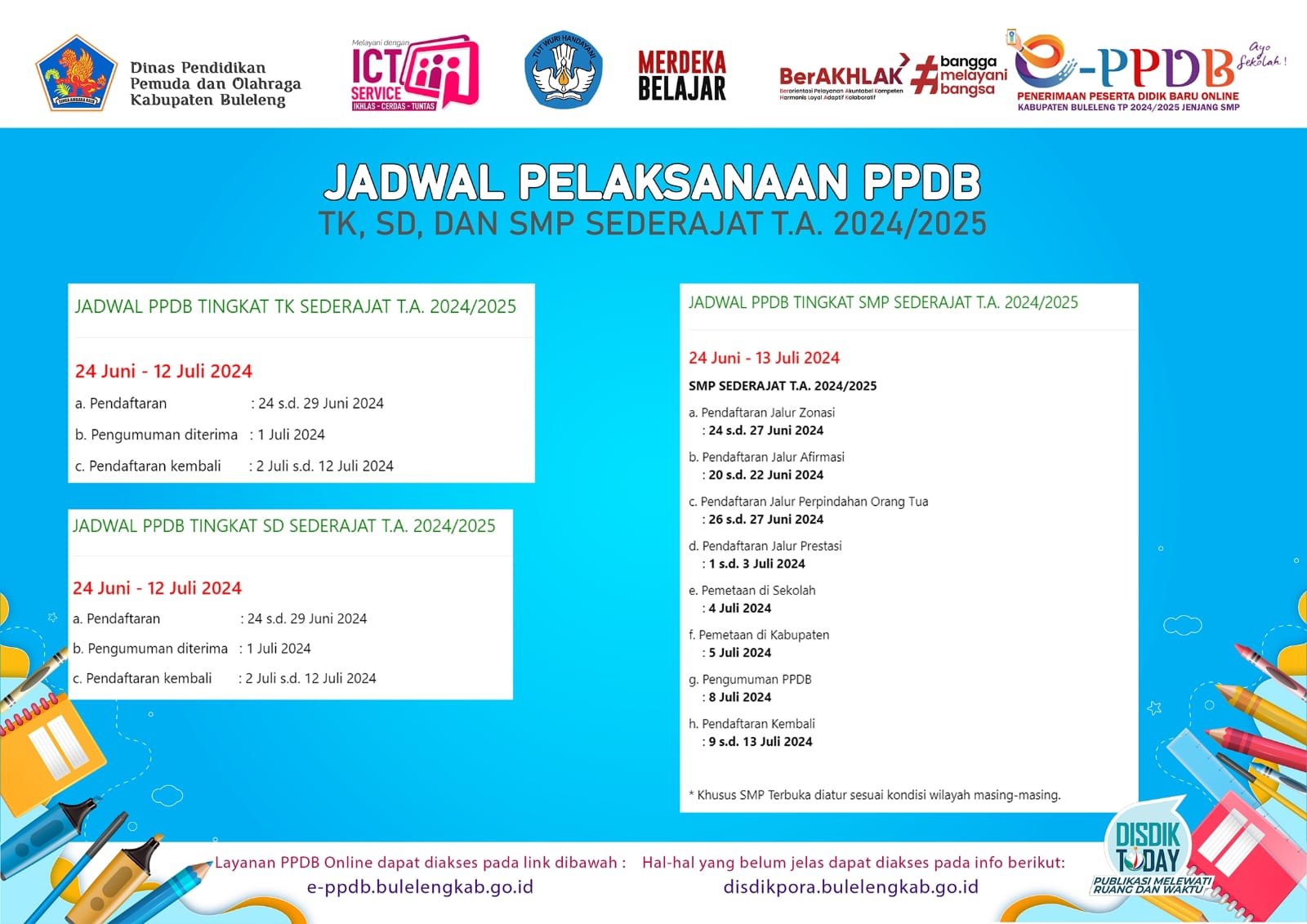 Jadwal Pelaksanaan PPDB TK, SD, SMP Sederajat T.A. 2024/2025
