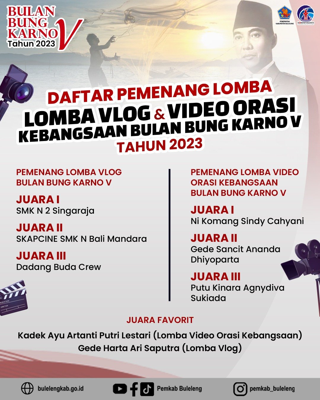 Pengumuman Juara Lomba Vlog dan Orasi Serangkaian Bulan Bungkarno V