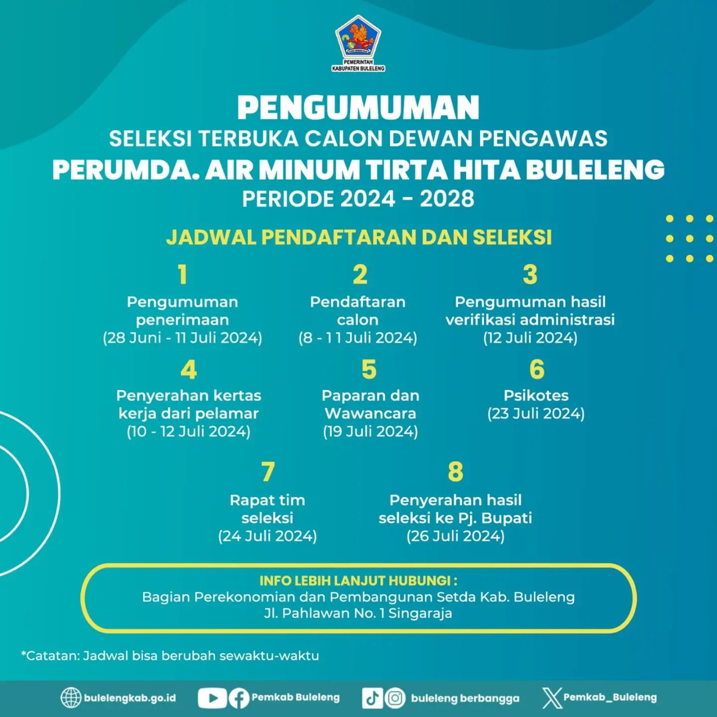 Seleksi Terbuka Calon Dewan Pengawas Perumda Air Minum Tirta Hita Buleleng  Periode 2024-2028.