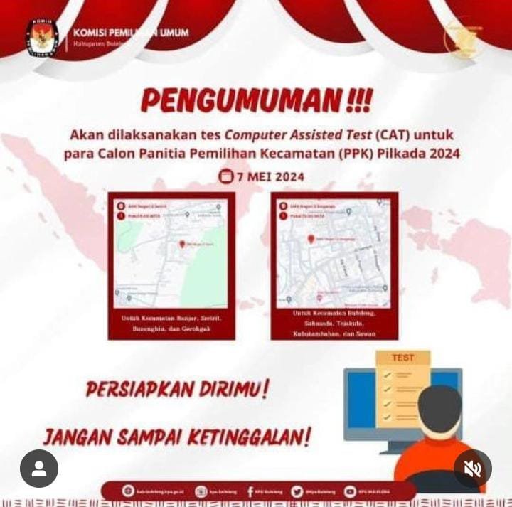 Tes Computer Assisted Test ( CAT ) untuk para Calon Panitia Pemilihan Kecamatan ( PPK ) Pilkada 2024